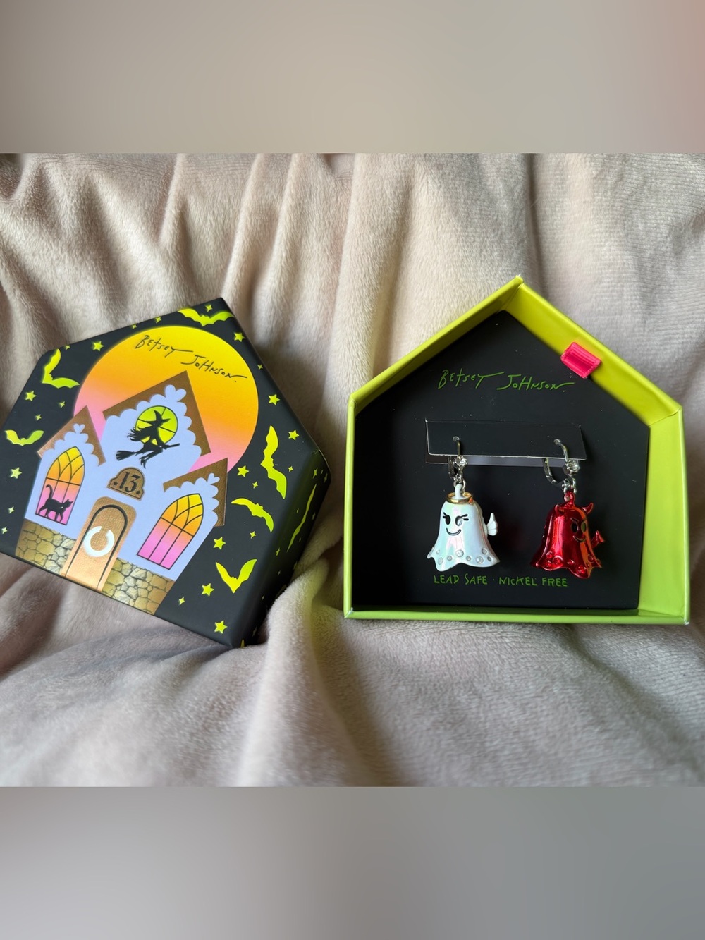 Betsey Johnson Angle & Devil Ghost Charm Dangle Earrings